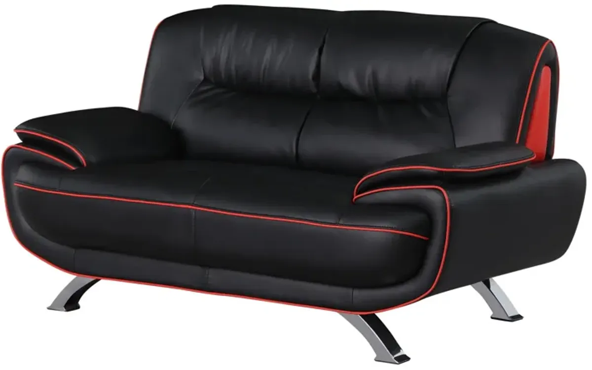 Faux Leather Love Seat - Black / Silver