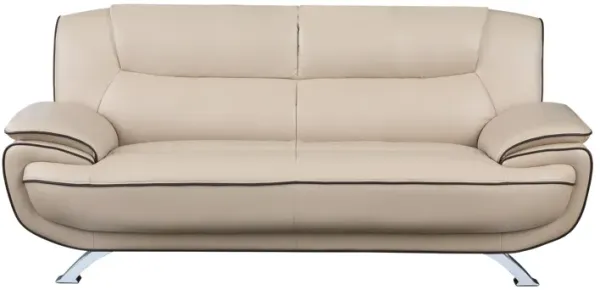 Sofa With Silver Legs Leather - Beige