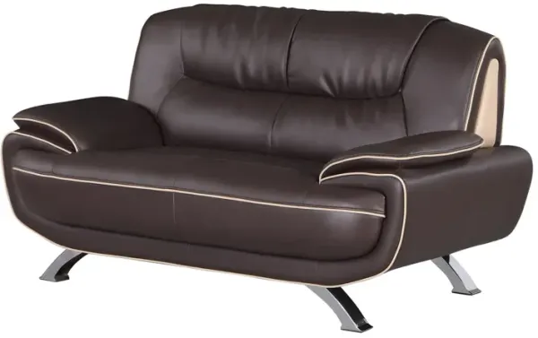 Faux Leather Love Seat - Silver / Brown