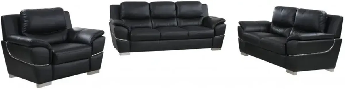 Three Piece Indoor Genuine Leather Six Person Seating Set - Black
