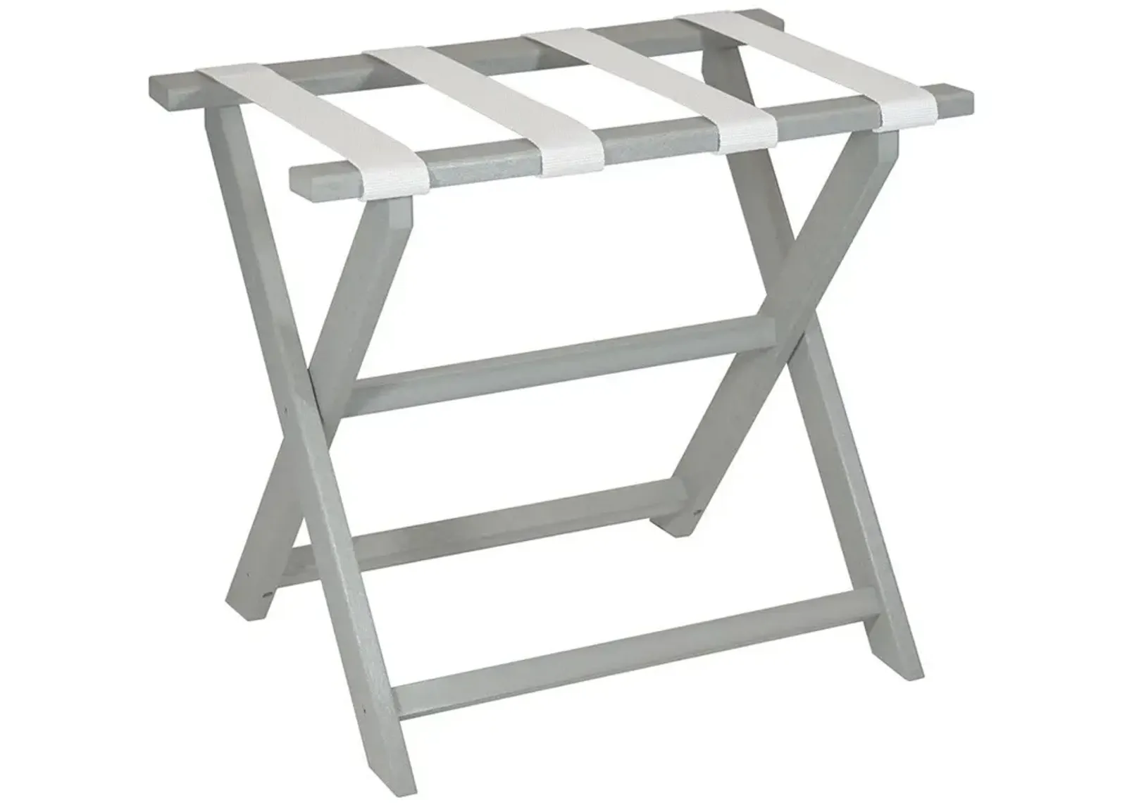 Light Gray Folding Luggage Rack With White Straps - Earth Friendly