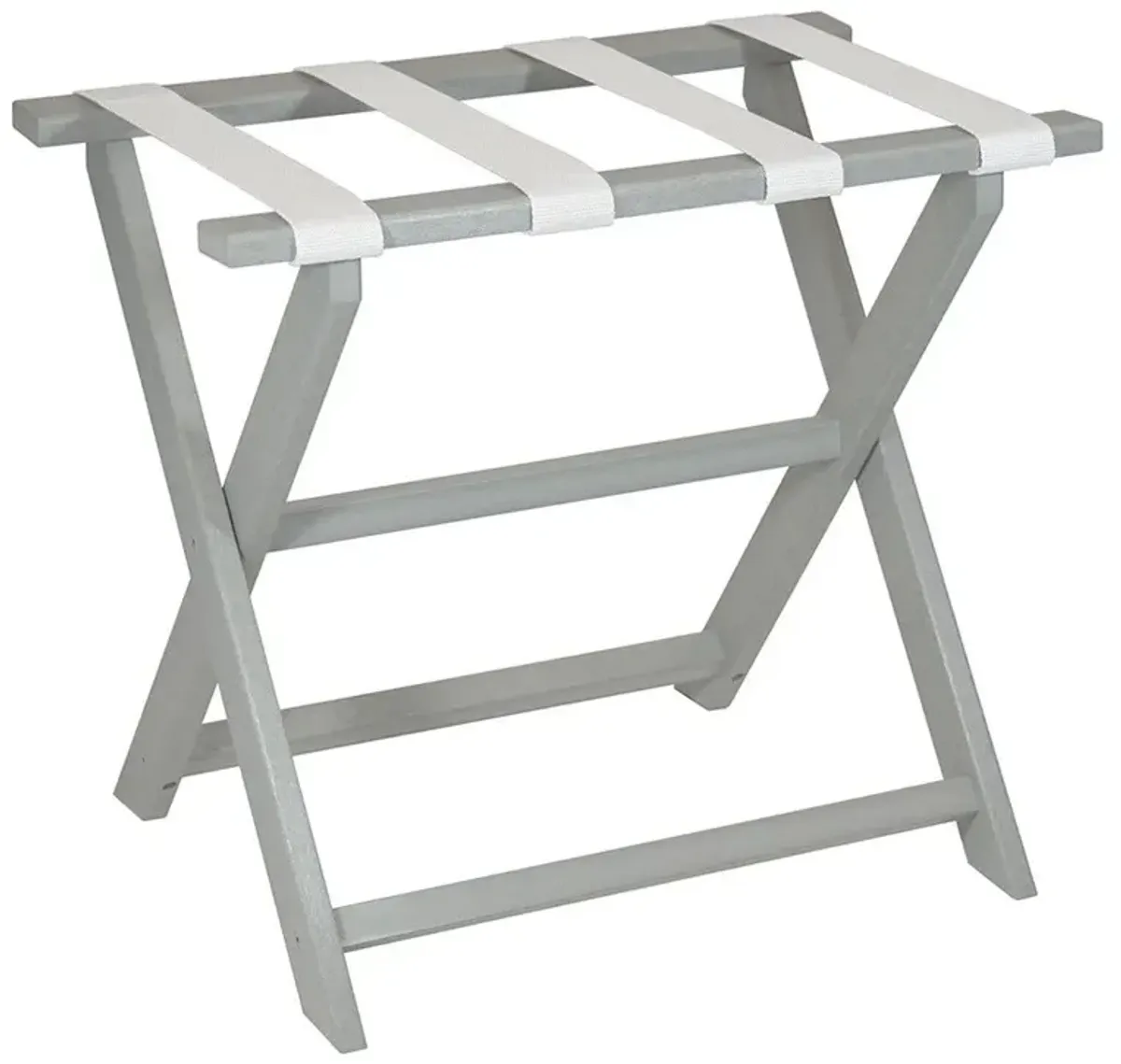 Light Gray Folding Luggage Rack With White Straps - Earth Friendly