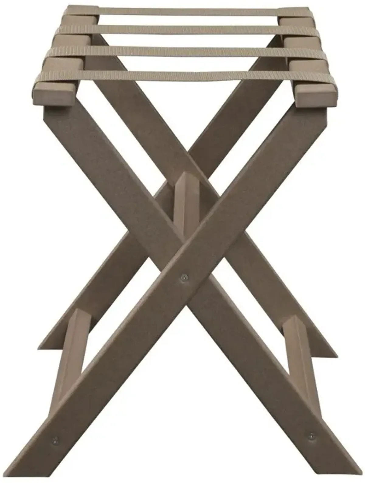 Taupe Folding Luggage Rack With Dark Tan Straps - Earth Friendly