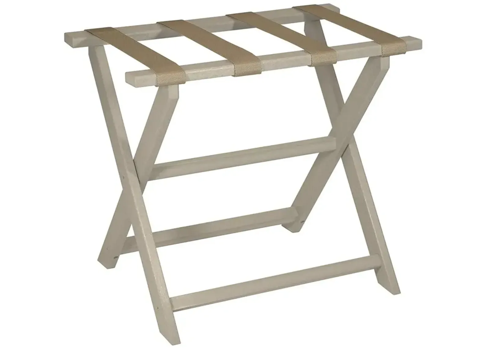 Taupe Folding Luggage Rack With Dark Tan Straps - Earth Friendly