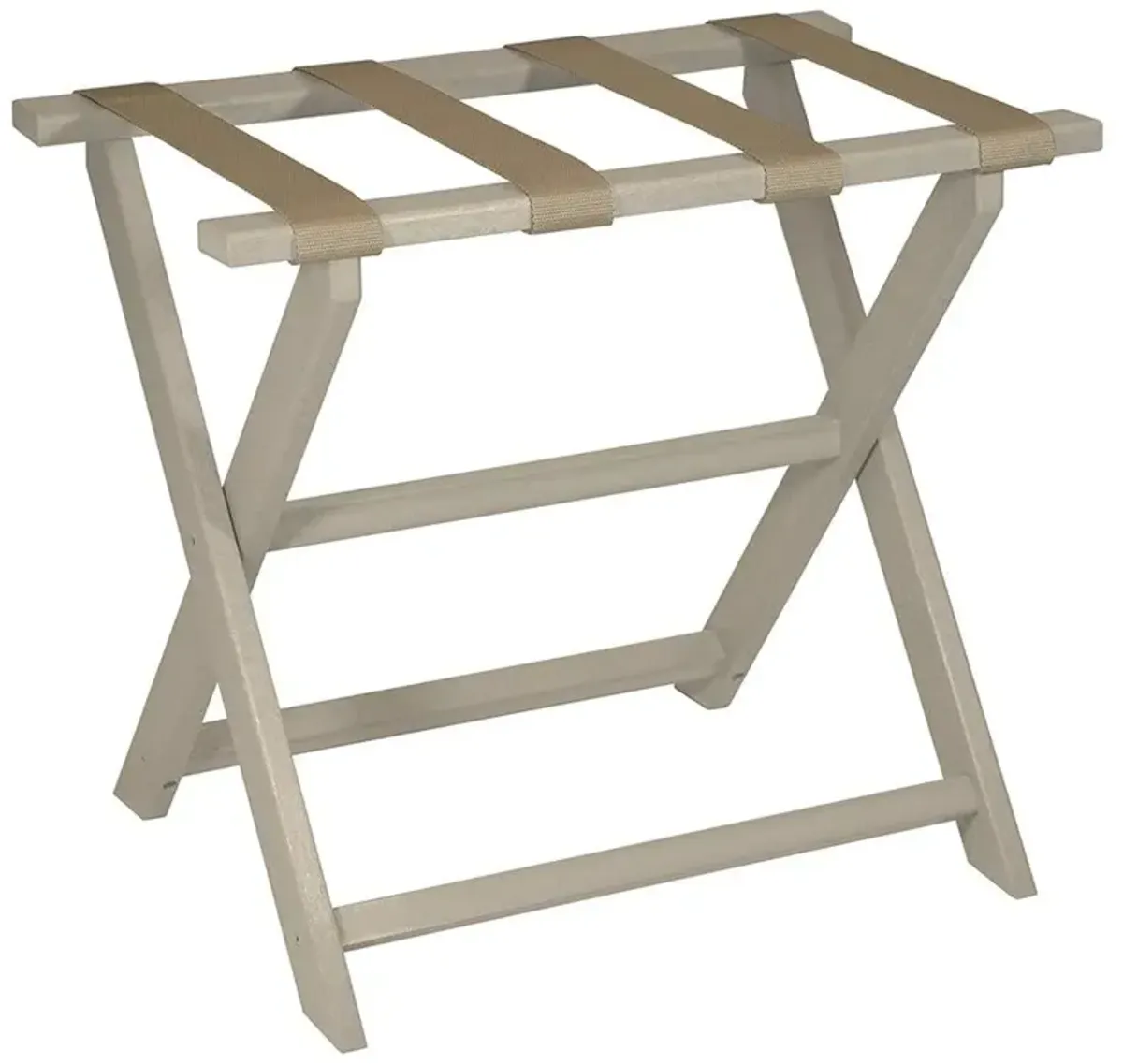 Taupe Folding Luggage Rack With Dark Tan Straps - Earth Friendly