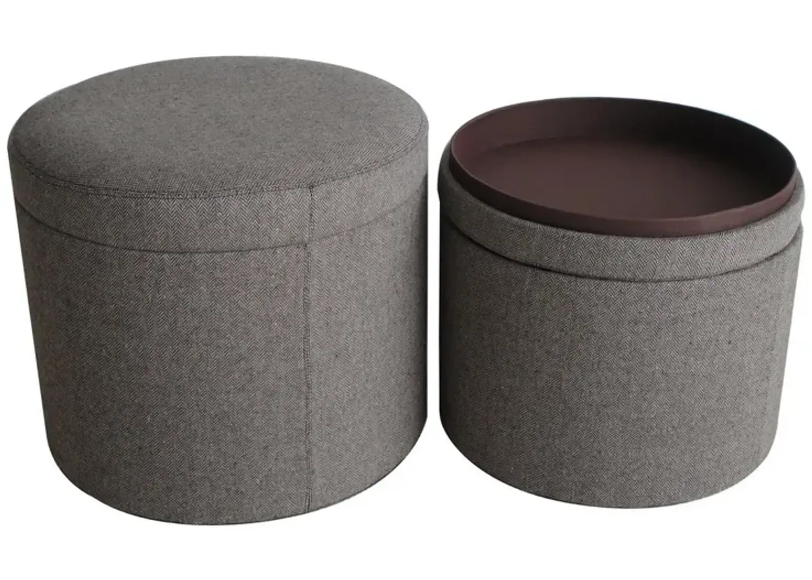 Faux Leather Round Storage - Gray