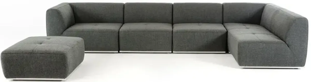 Modular L Shaped Five Piece Sofa And Chaise Sectional - Gray