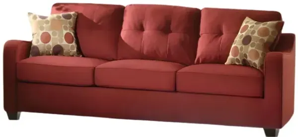 Linen Sofa And Toss Pillows With Chocolate Legs - Red