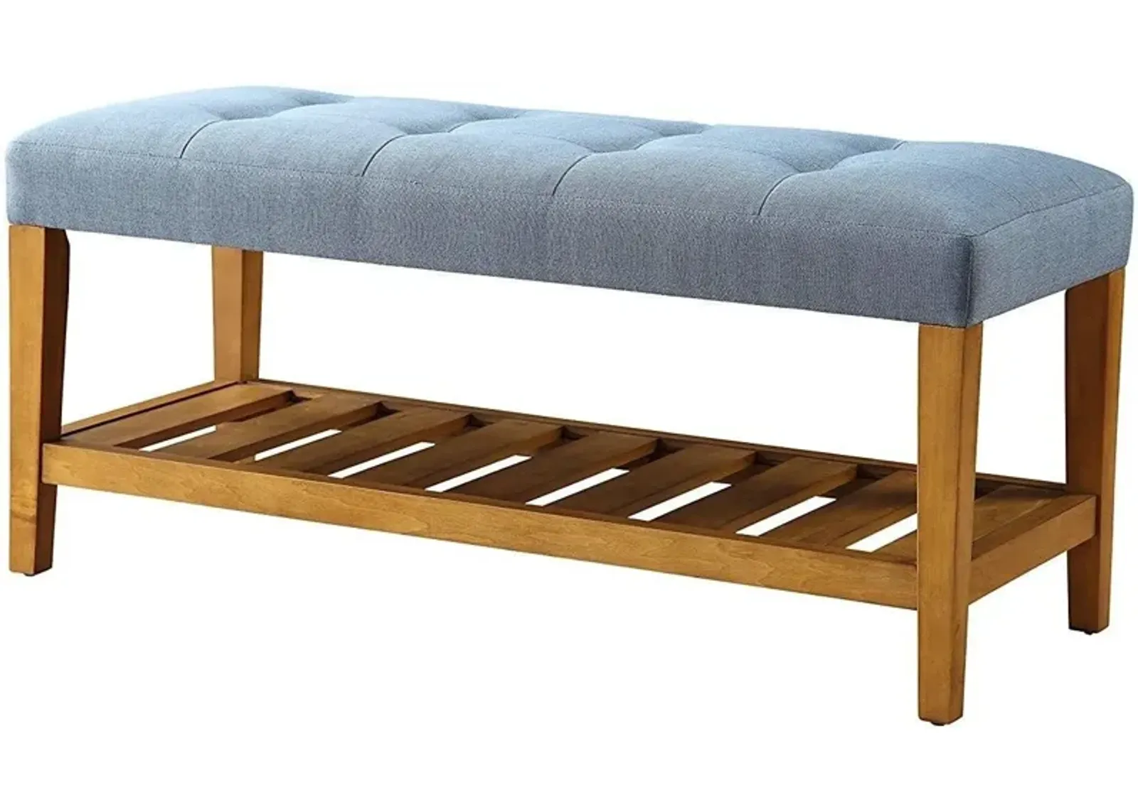 Upholstered Polyester Bench With Shelves - Blue / Brown