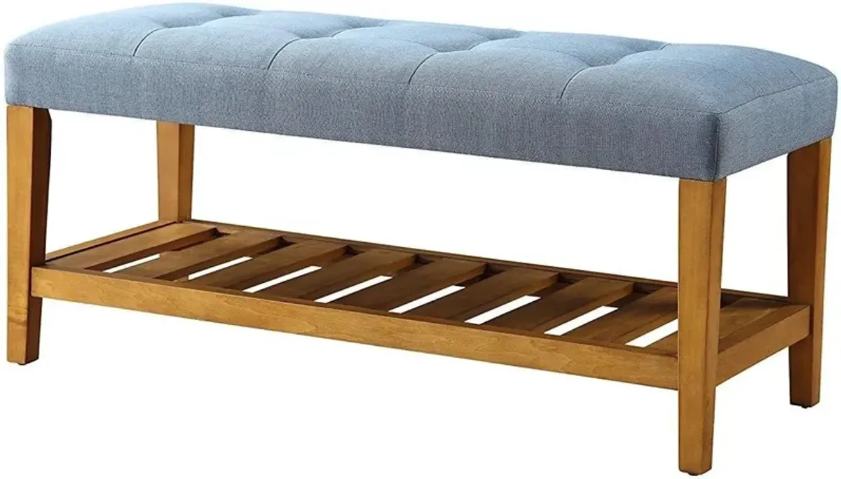 Upholstered Polyester Bench With Shelves - Blue / Brown