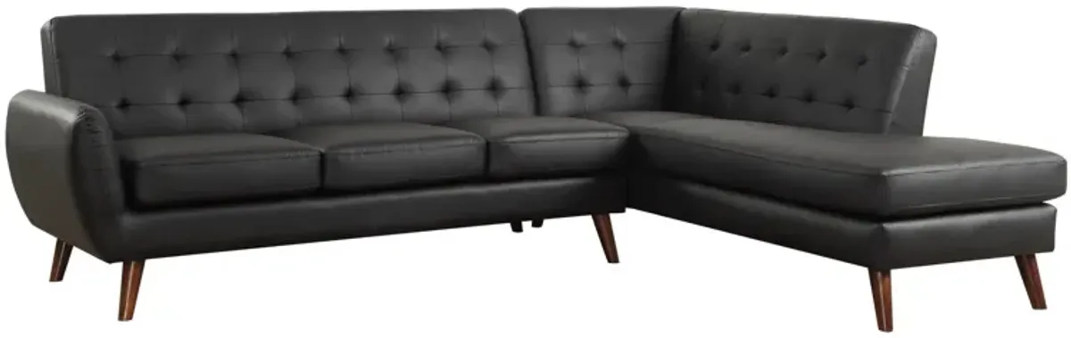 Faux Leather L Shaped Two Piece Sofa And Chaise Sectional - Black