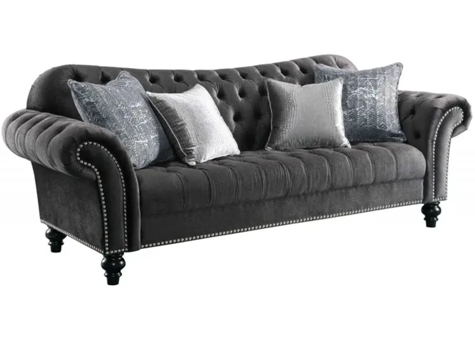 Velvet Sofa And Toss Pillows With Black Legs - Dark Gray