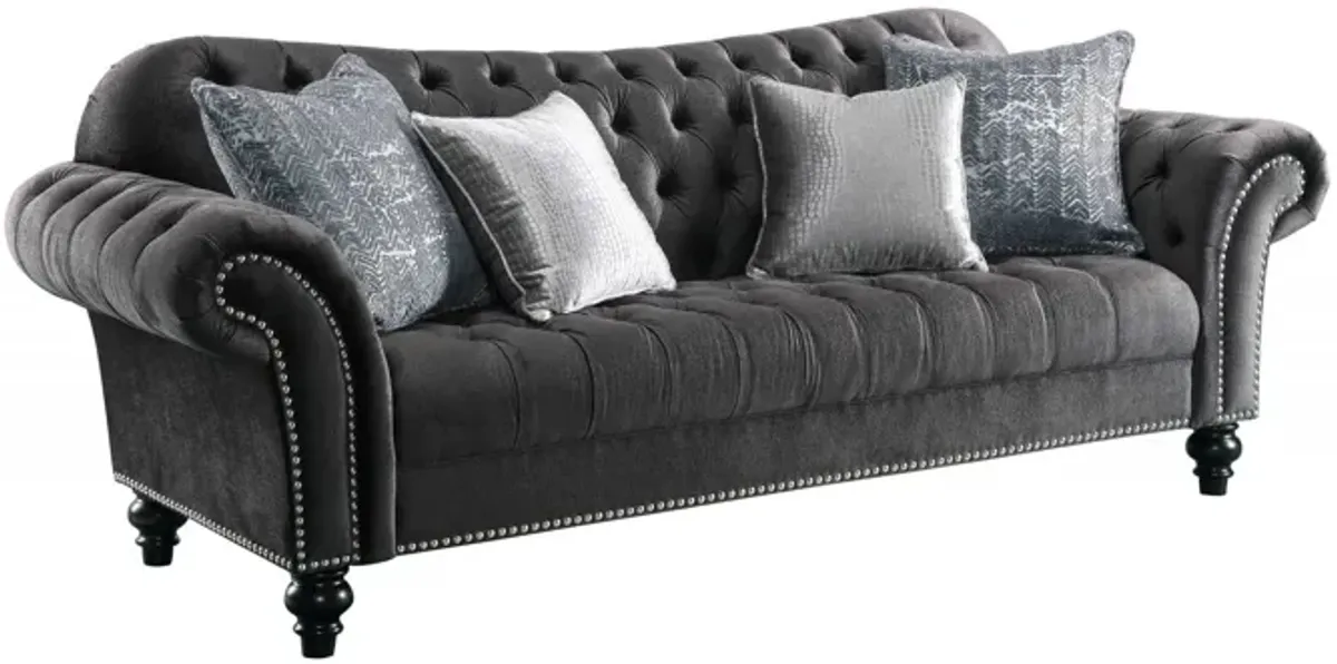 Velvet Sofa And Toss Pillows With Black Legs - Dark Gray