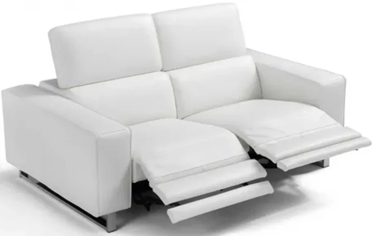 Top Grain Leather Manual Reclining Love Seat - White / Silver