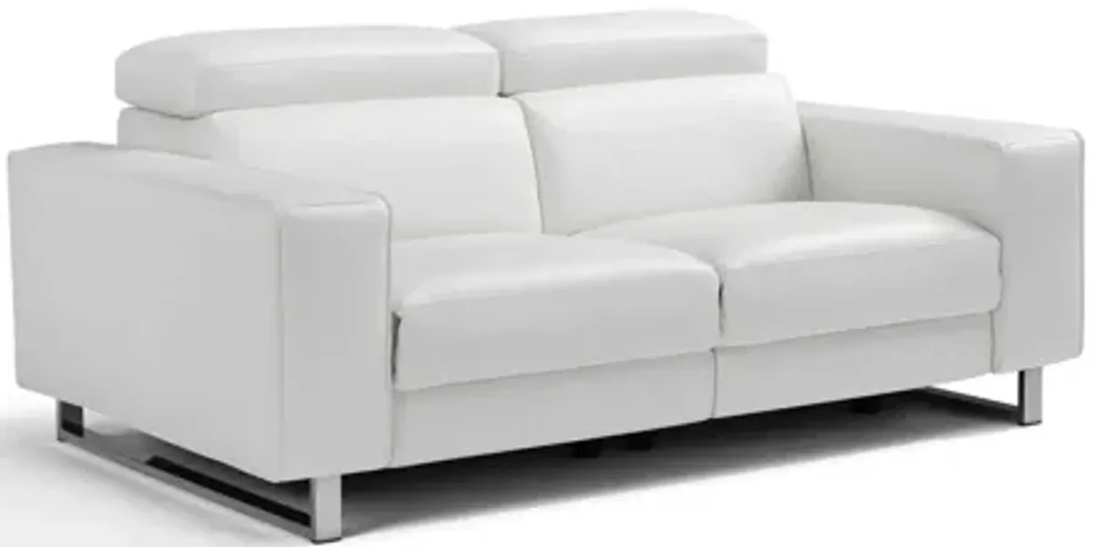 Top Grain Leather Manual Reclining Love Seat - White / Silver