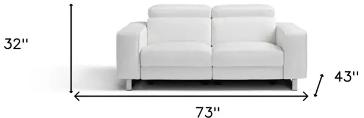 Top Grain Leather Manual Reclining Love Seat - White / Silver