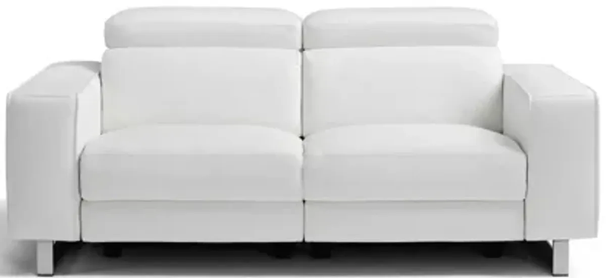 Top Grain Leather Manual Reclining Love Seat - White / Silver