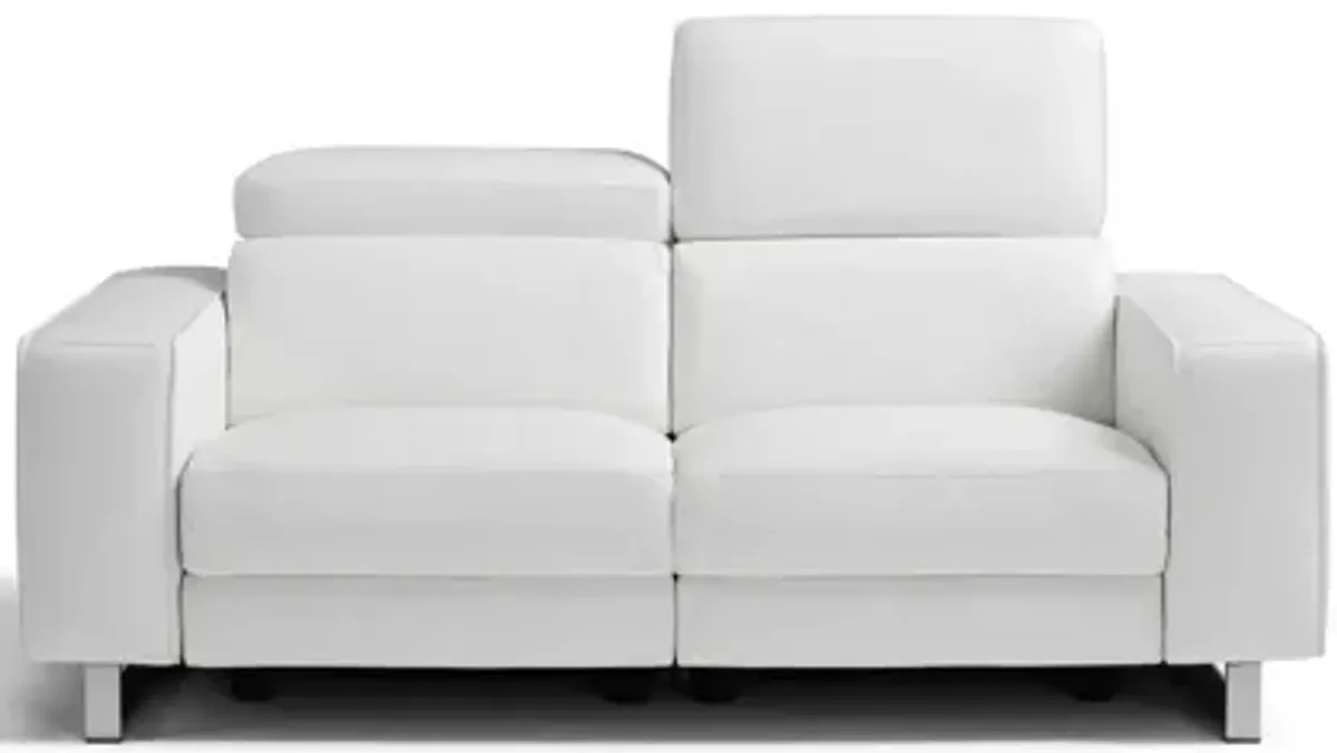 Top Grain Leather Manual Reclining Love Seat - White / Silver