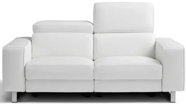 Top Grain Leather Manual Reclining Love Seat - White / Silver