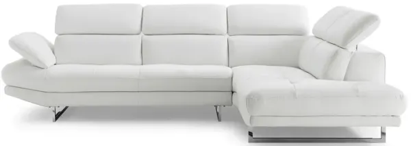 Leather Sofa Chaise With Silver Legs - White Top Grain