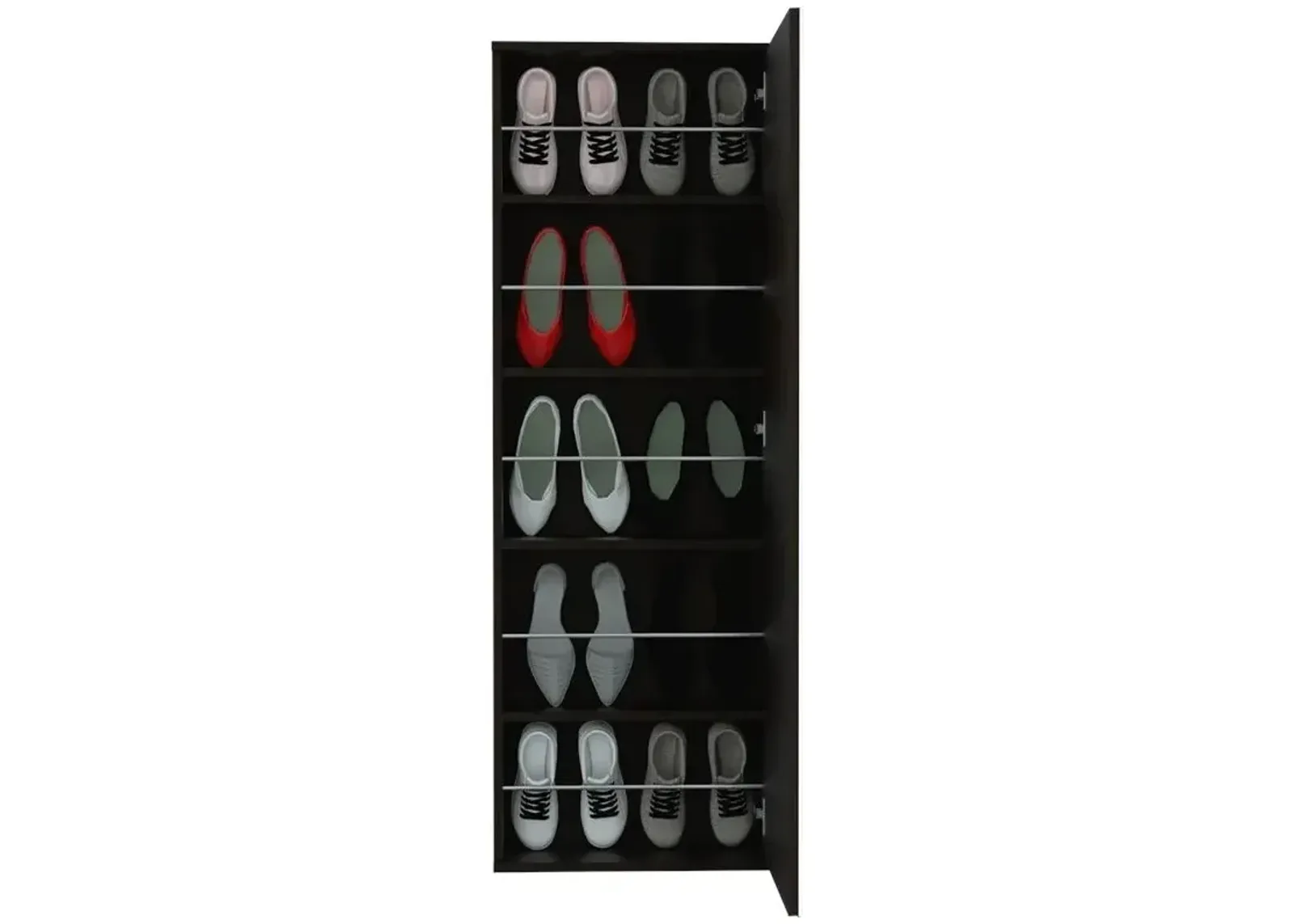 Stylish Wengue Wall Mounted Shoe Rack With Mirror - Black