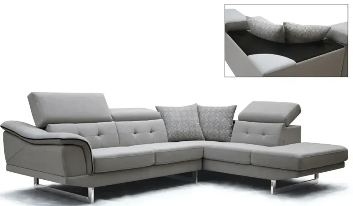 Wood Fabric Foam And Steel Sectional Sofa - Gray
