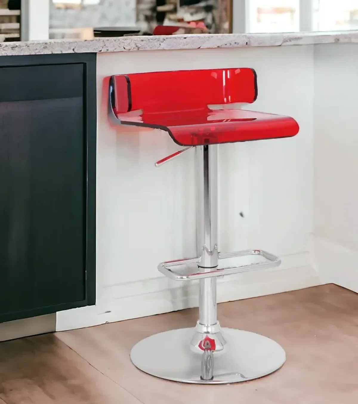 Metal Low Back Counter Height Bar Chair - Red / Silver