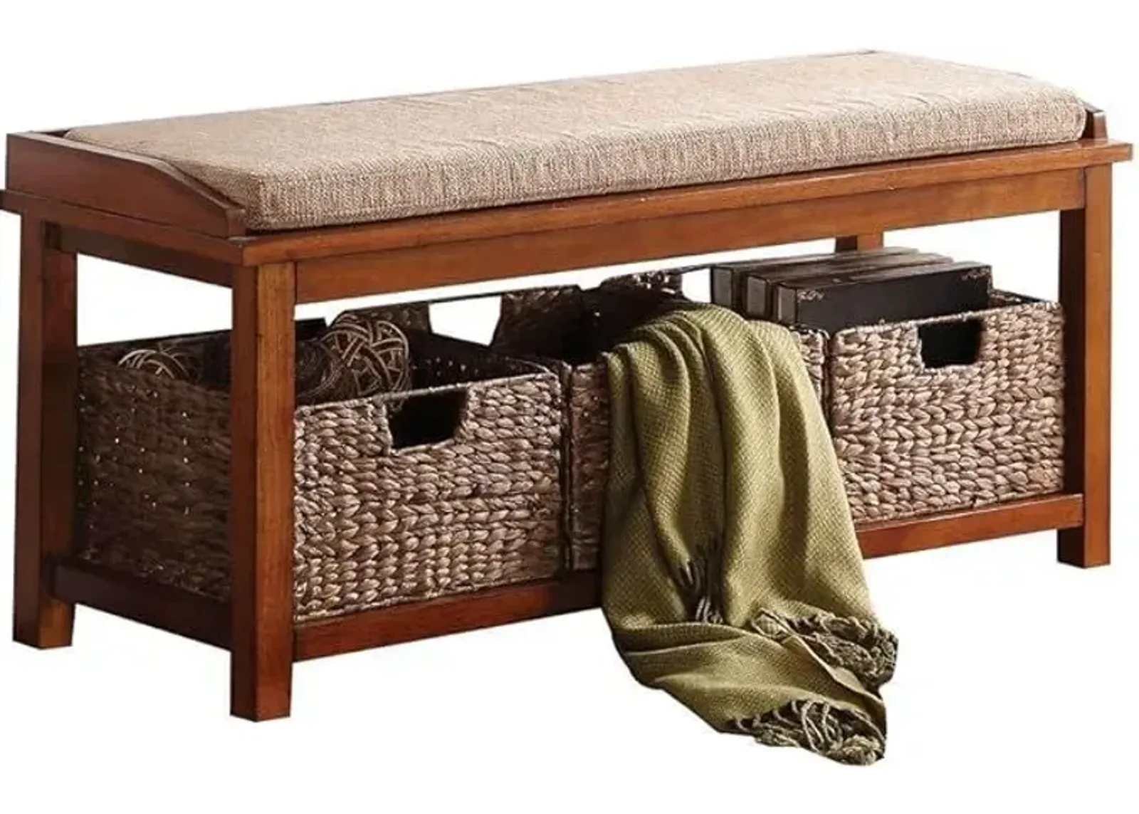 Upholstered Microfiber Bench With Drawers - Brown