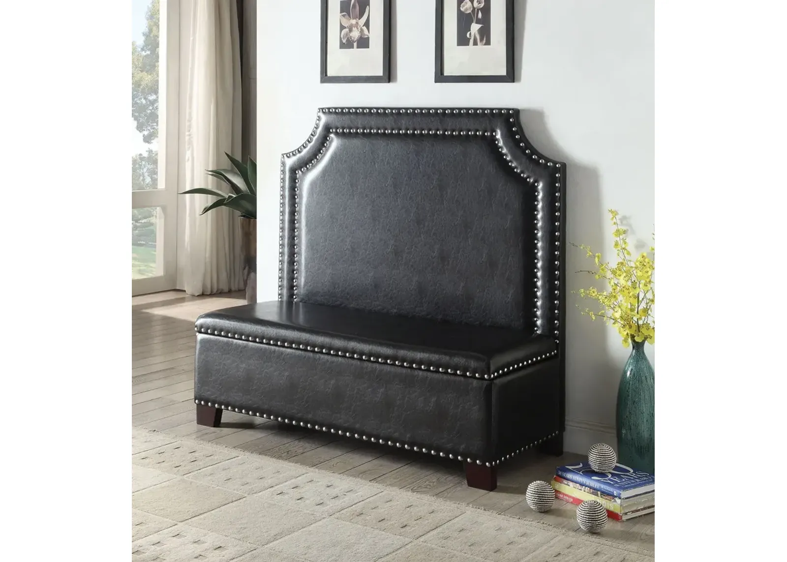 Faux Leather Settee With Chocolate Legs - Espresso