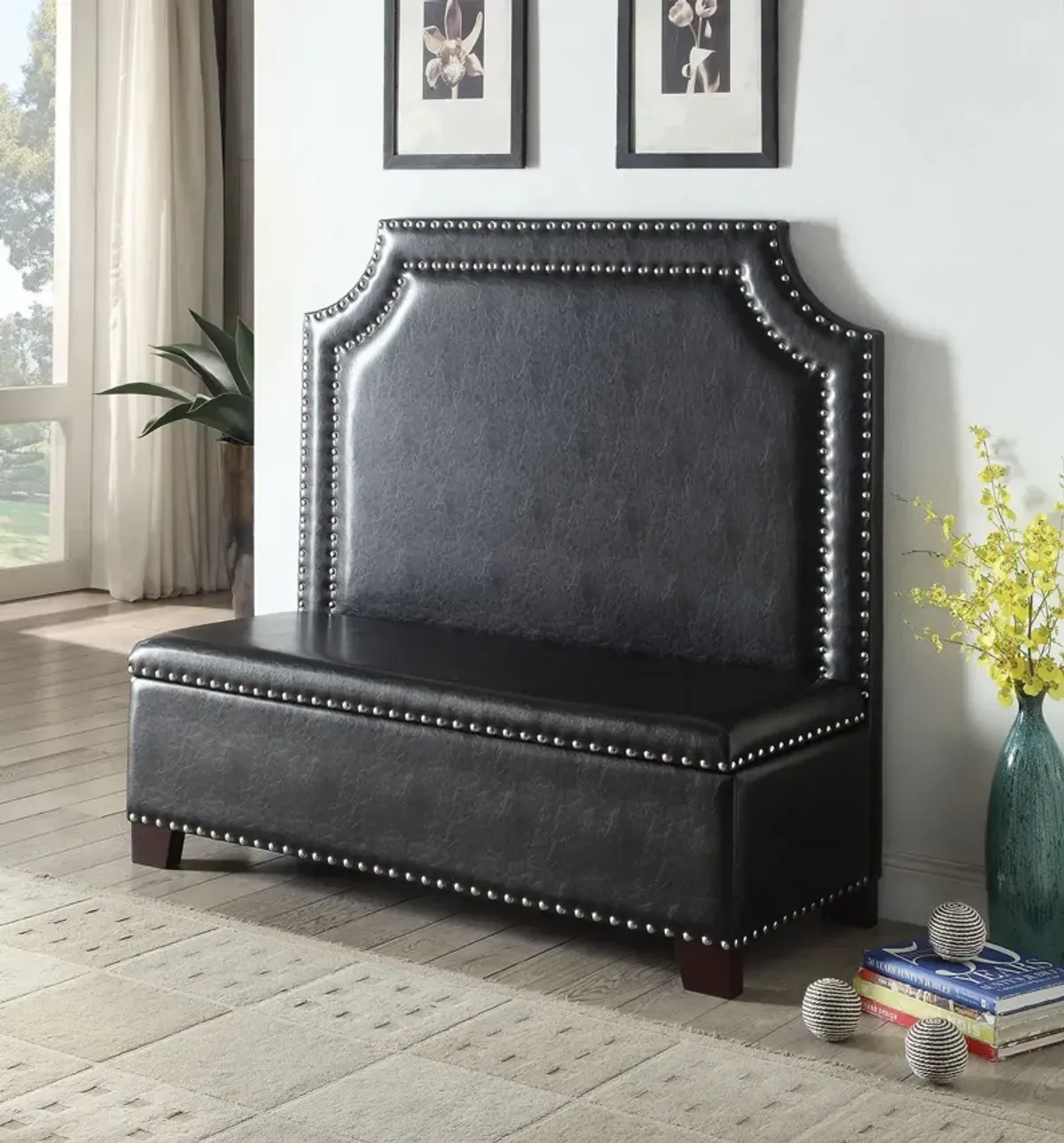 Faux Leather Settee With Chocolate Legs - Espresso