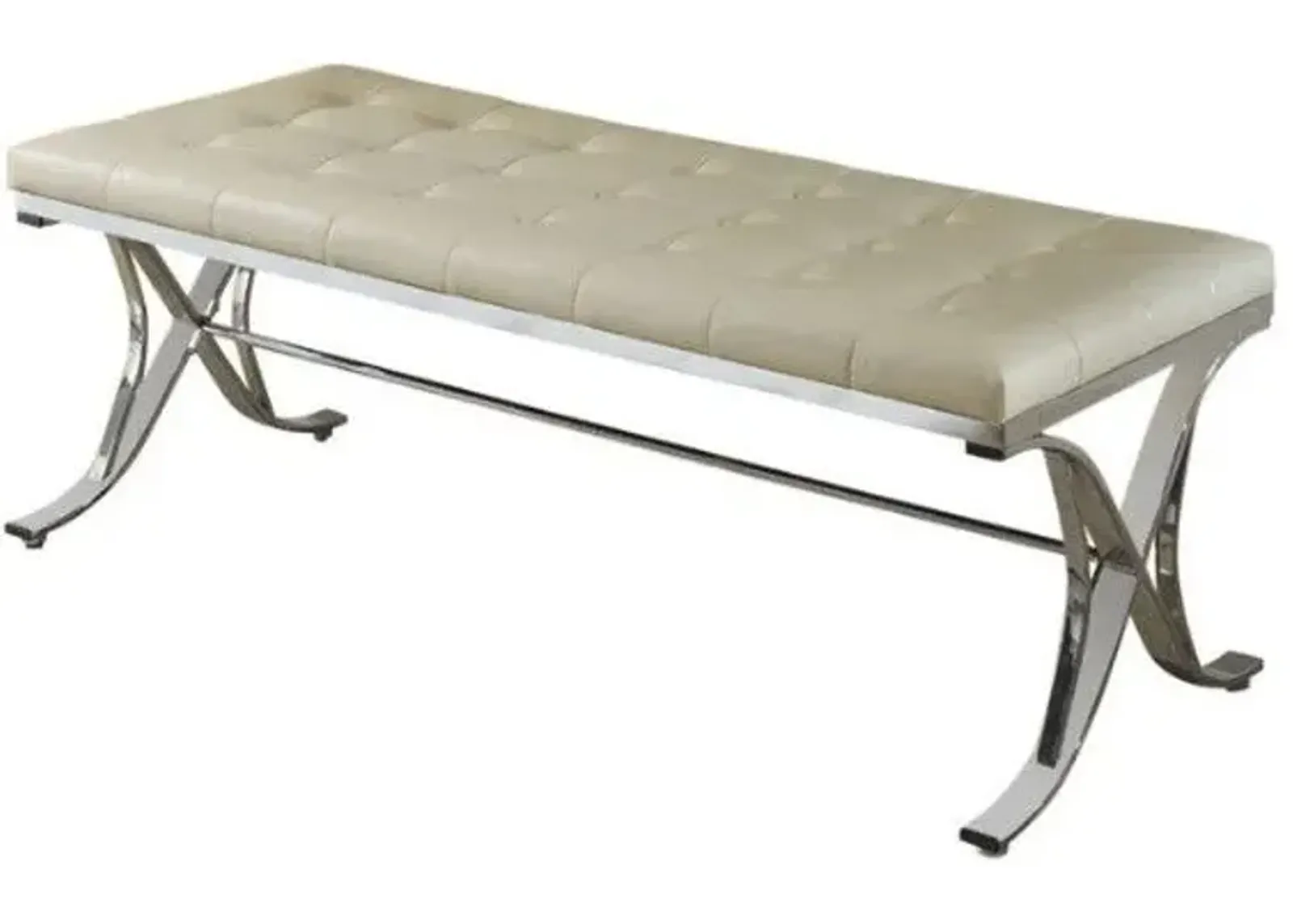 Upholstered Faux Leather Bench - Beige / Silver