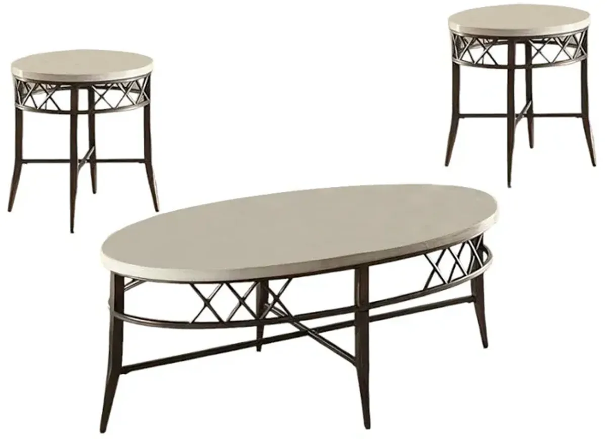 Three Piece Marble Coffee And End Table Set - Black / Faux