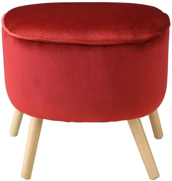 Velvet Ottoman - Red / Brown