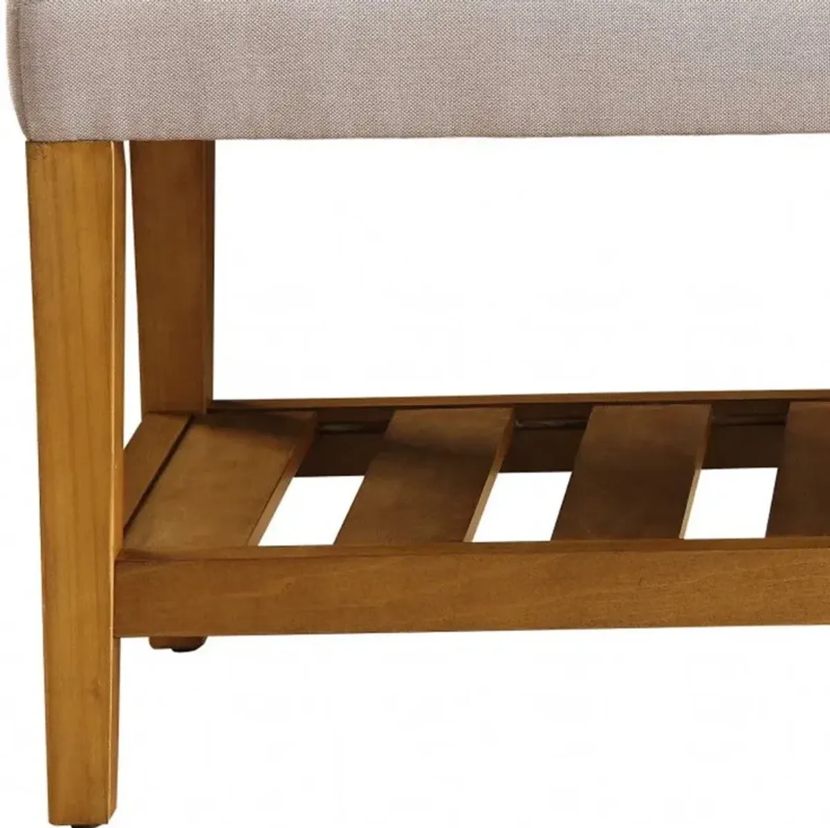 Upholstered Polyester Bench With Shelves - Light Gray / Brown