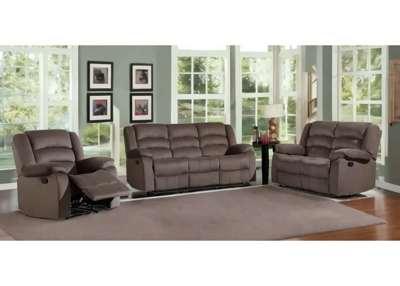 Three Piece Microsuede Six Person Indoor Seating Set - Brown