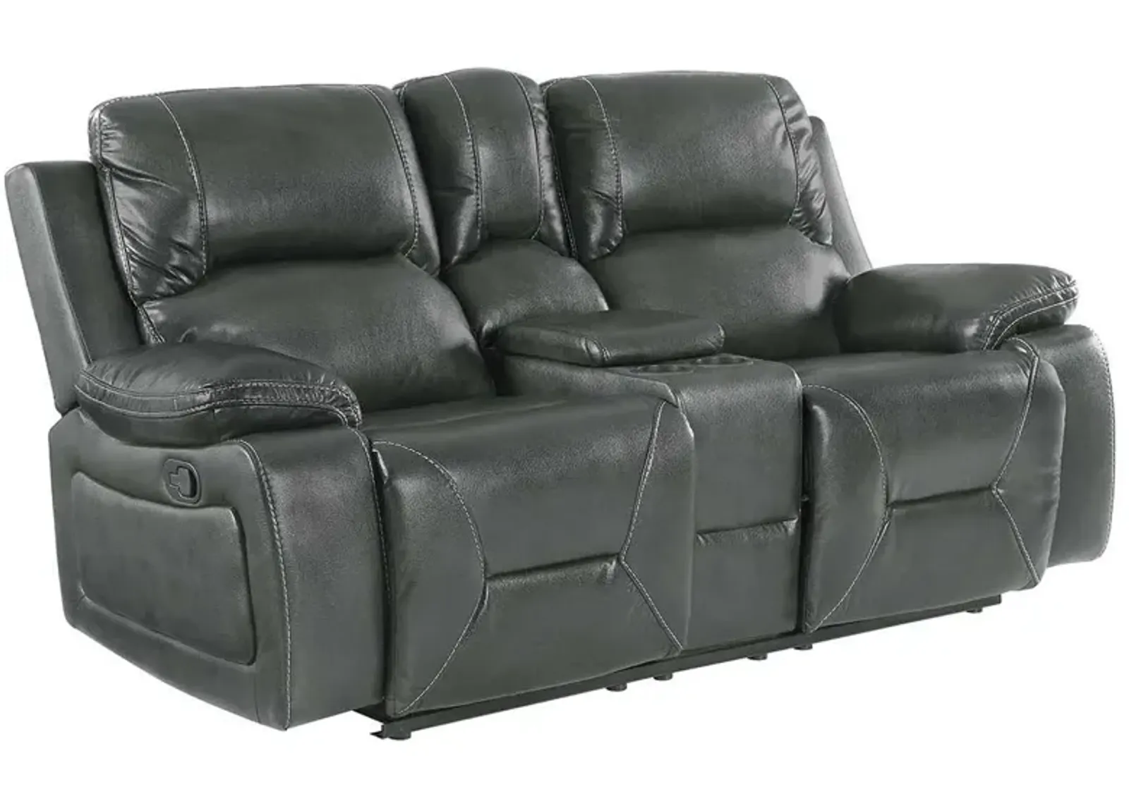 Faux Leather Manual Reclining Love Seat With Storage - Gray