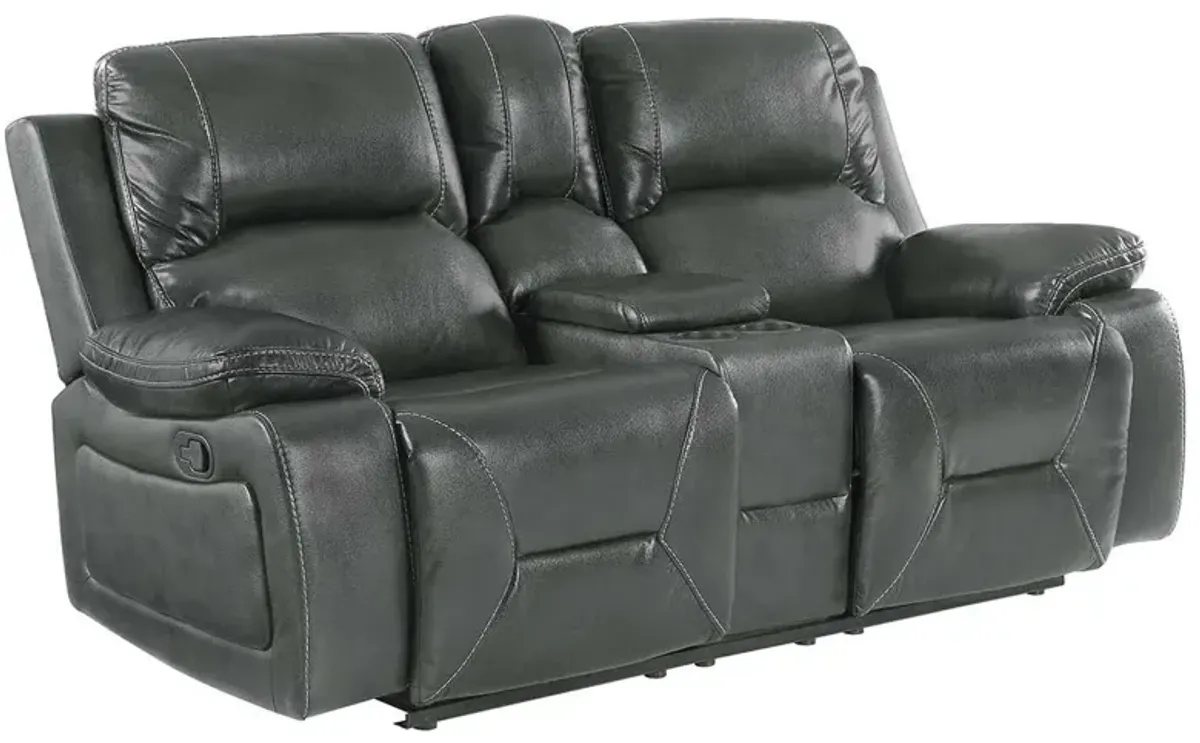 Faux Leather Manual Reclining Love Seat With Storage - Gray