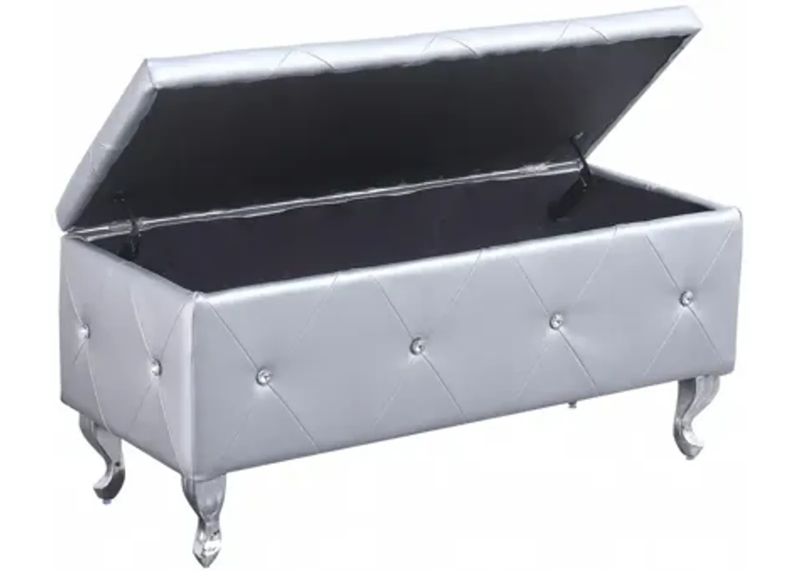 Upholstered Polyester Bench With Flip Top - Silver