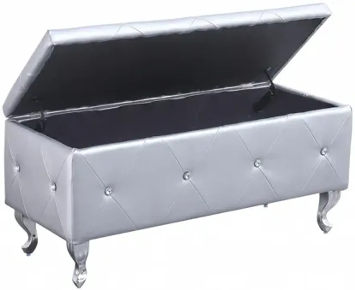 Upholstered Polyester Bench With Flip Top - Silver