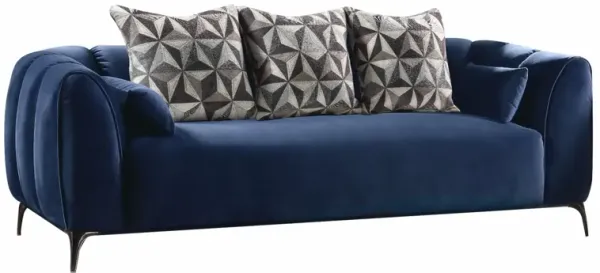 Velvet Sofa With Silver Legs - Blue