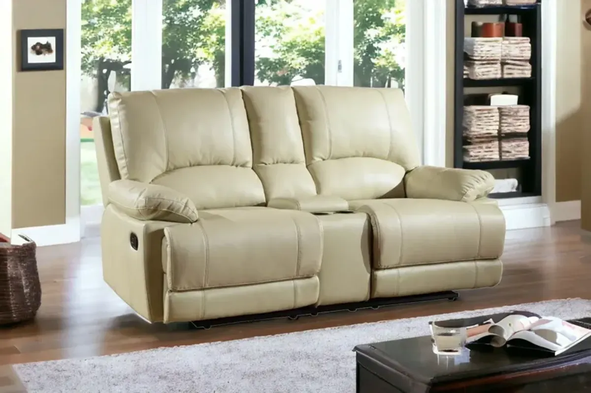 Faux Leather Love Seat Manual Reclining With Storage - Beige