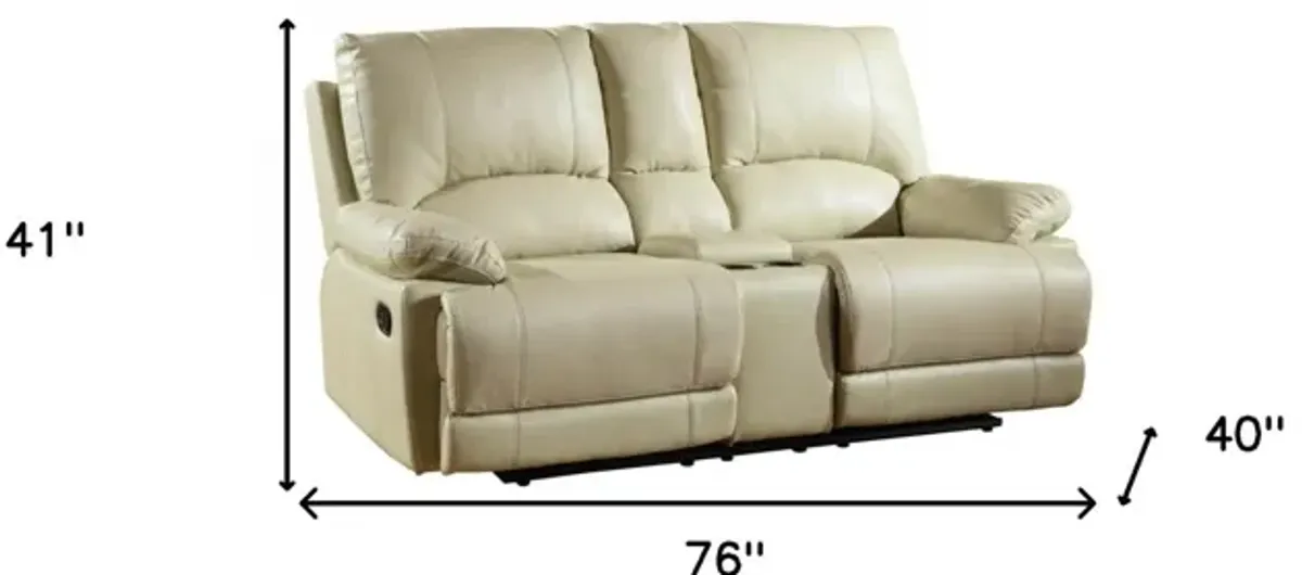 Faux Leather Love Seat Manual Reclining With Storage - Beige