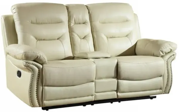 Faux Leather Manual Reclining Love Seat With Storage - Beige