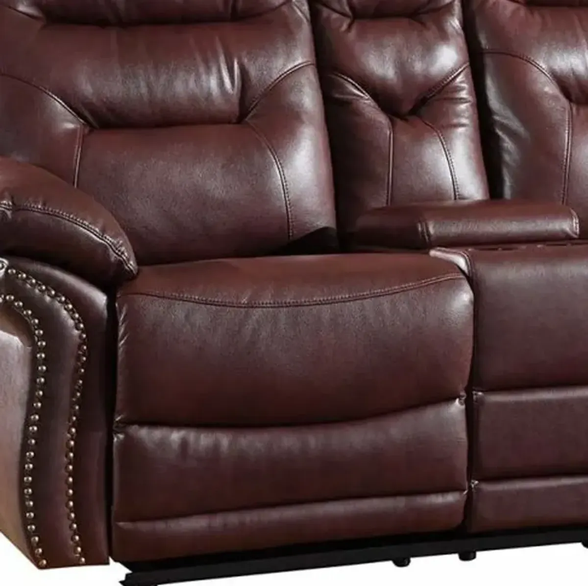 Faux Leather Manual Reclining Loveseat With Storage - Burgundy