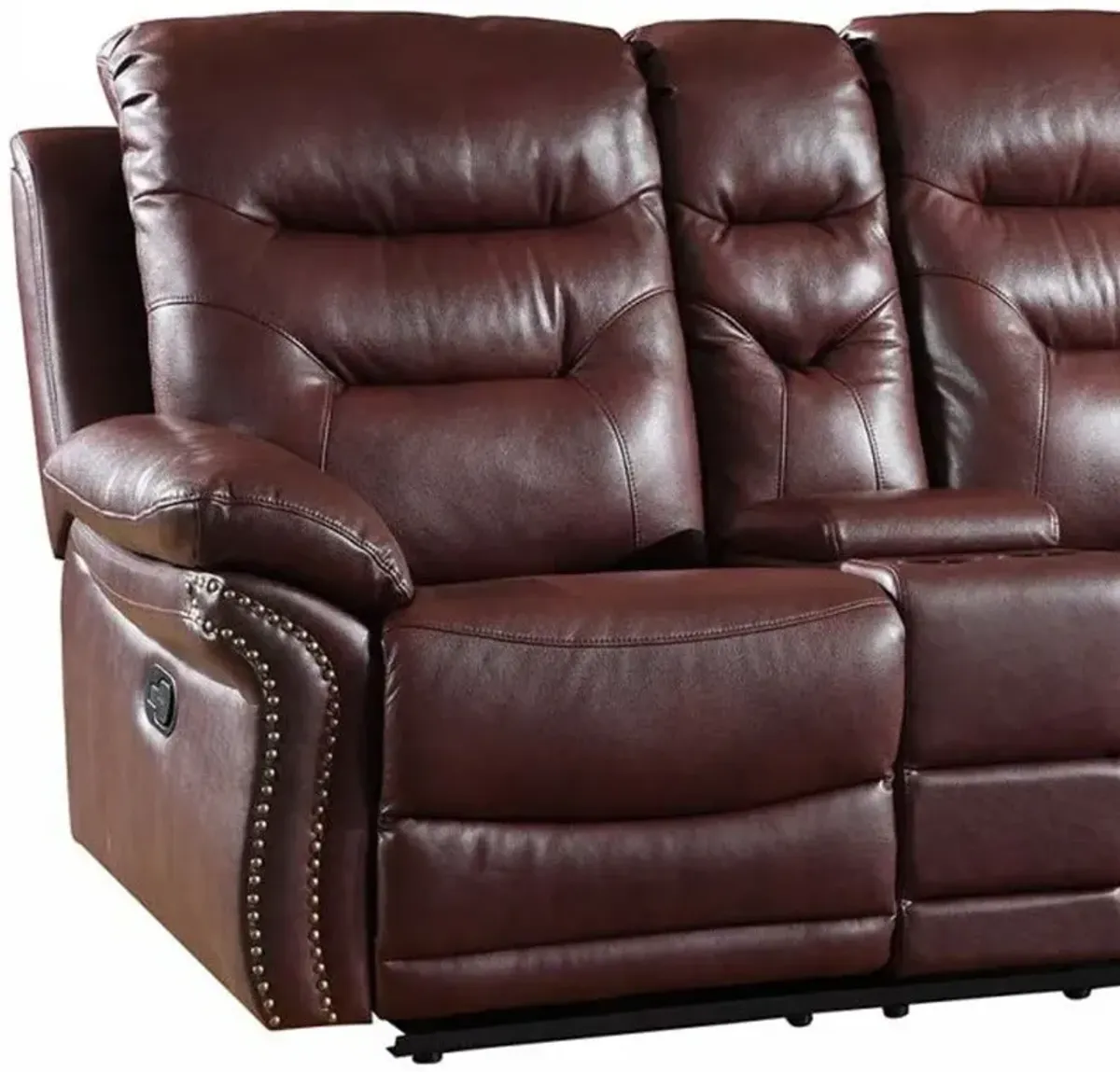 Faux Leather Manual Reclining Loveseat With Storage - Burgundy