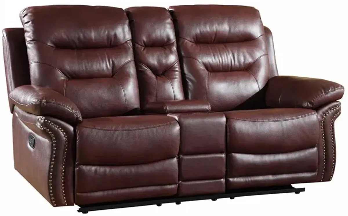 Faux Leather Manual Reclining Loveseat With Storage - Burgundy