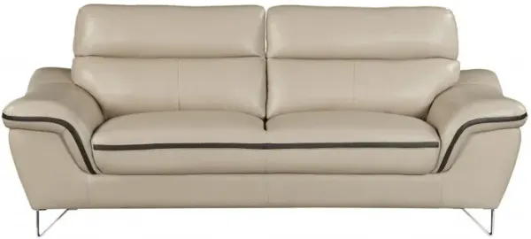 Silver Legs Leather Sofa - Beige
