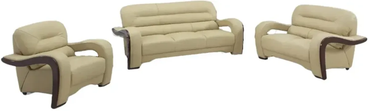 Three Piece Indoor Genuine Leather Six Person Seating Set - Beige