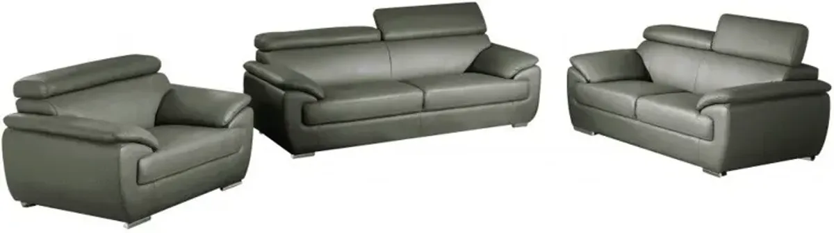 Three Piece Six Person Indoor Genuine Leather Seating Set - Gray