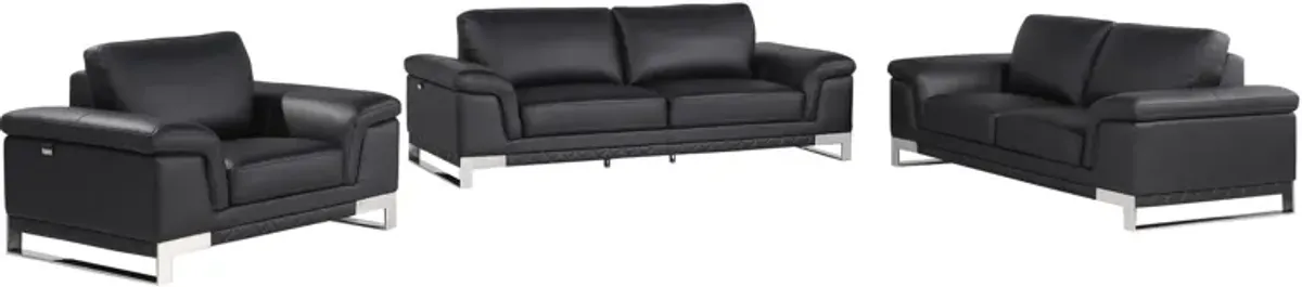 Three Piece Italian Leather Indoor Six Person Seating Set - Black